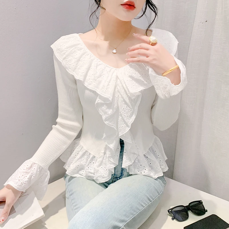 เสื้อไหมพรมคอวีทรงเข้ารูปสำหรับผู้หญิง ดีไซน์ผ่าข้าง สไตล์เกาหลี เหมาะสำหรับใส่ทำงาน ให้ลุคทันสมัย