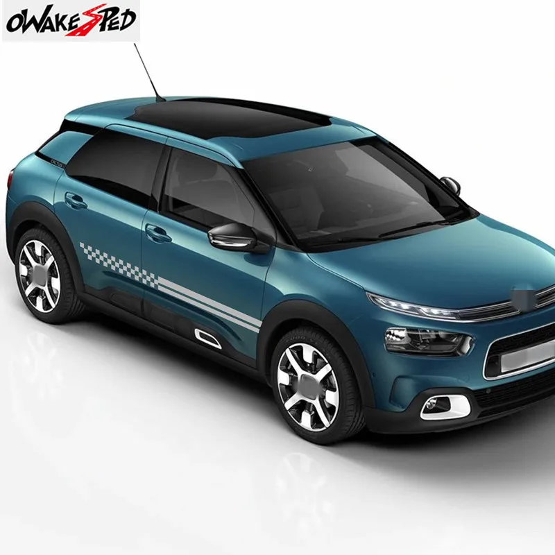 Racing Lattice Sport Styling Car Body Door Decor Stickers Auto Side Skirt Stripes Vinyl Decals For Citroen C4 Cactus Accessories