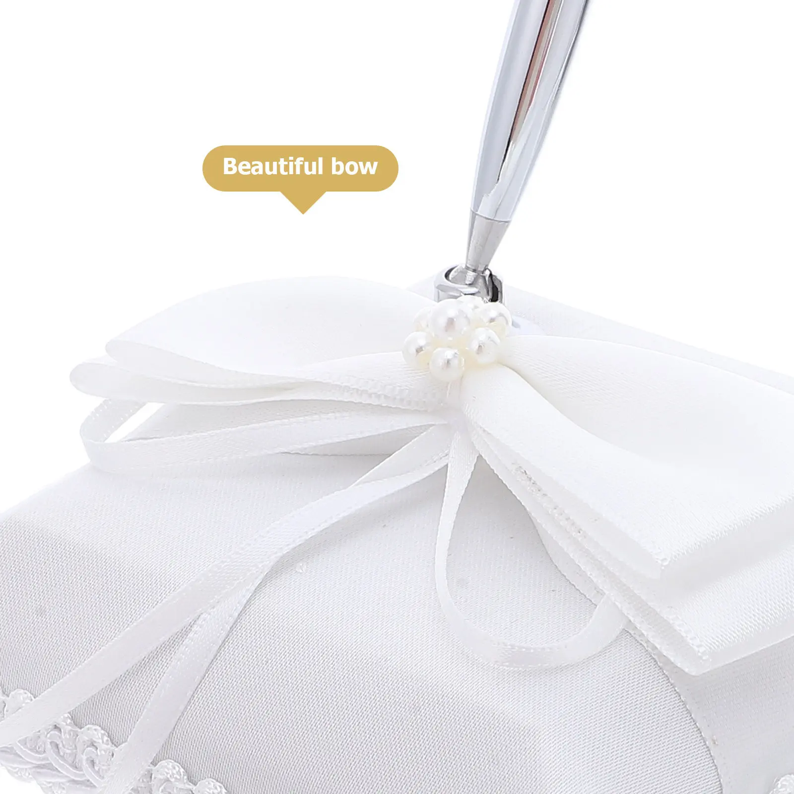 Wedding Signing Pen Metal Ballpoint with Sturdy Bow Fabric Stand for Guest Book Reception Desk Ceremony Graduation Certificate