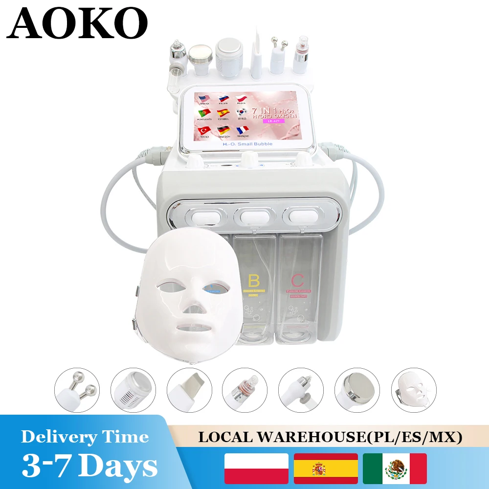 Appareil de beauté professionnel AOKO 7 en 1 H2O2 Hydro Dermabrasion pour le visage, nettoyage de la peau à l'eau et à l'oxygène, lifting, aqua peeling
