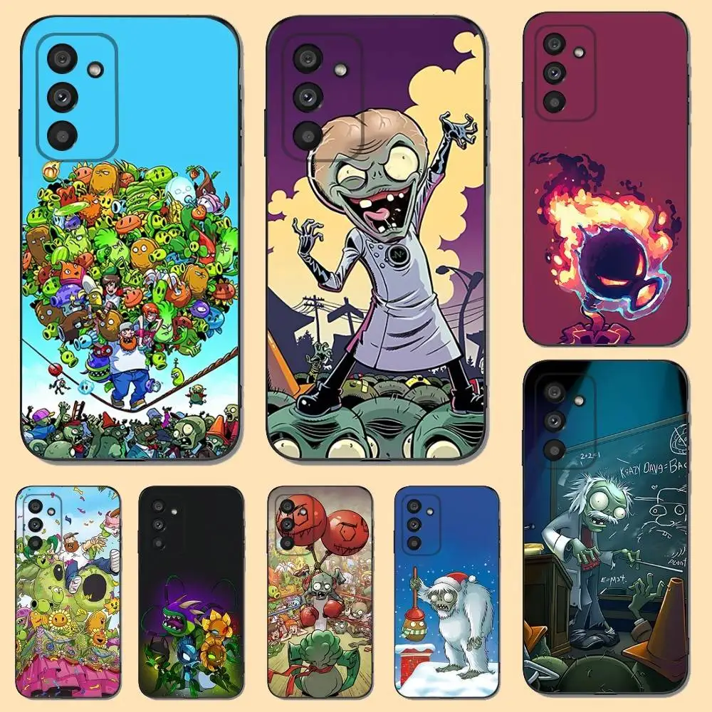 حافظة هاتف P-Plants vs Cool Z-Zombies لهاتف Samsung S 25,24,23,22,30,21,10,9,Ultra,Plus,Lite,FE,4,5G حافظة سوداء ناعمة