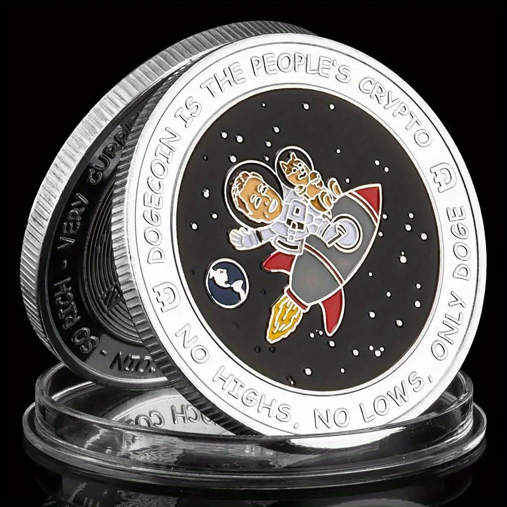 1 Piece Dogecoin Cryptocurrency Coin Musk and Doge To The Moon Collectible Physical Crypto Coin Golden Plated Commemorative Coin