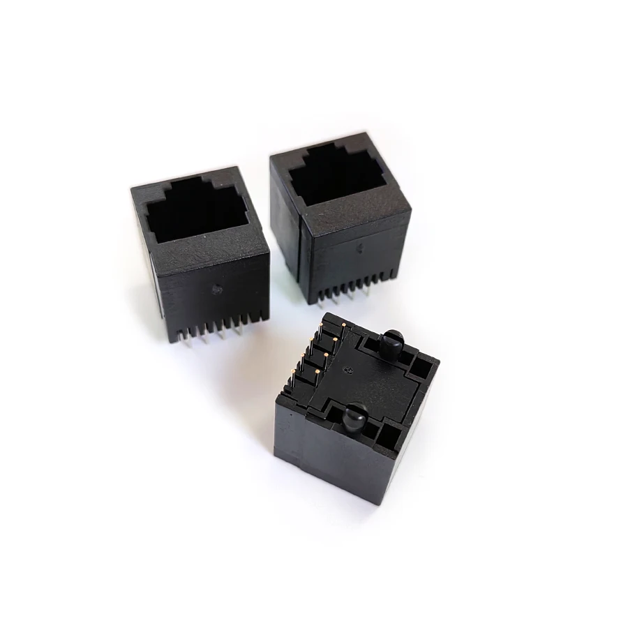 50PCS/Lot PCB RJ45 8P8C Femlae Jack/Socket Connector 180-Degree Vertical-Type Black Plastic With-Edge