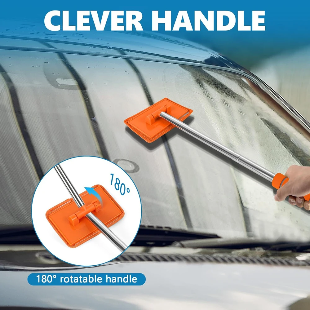Interior Windshield Cleaner Tool Car Window Cleaning Tool Extendable Handle for Cleaning Interior Exterior Auto Glass Cleaner