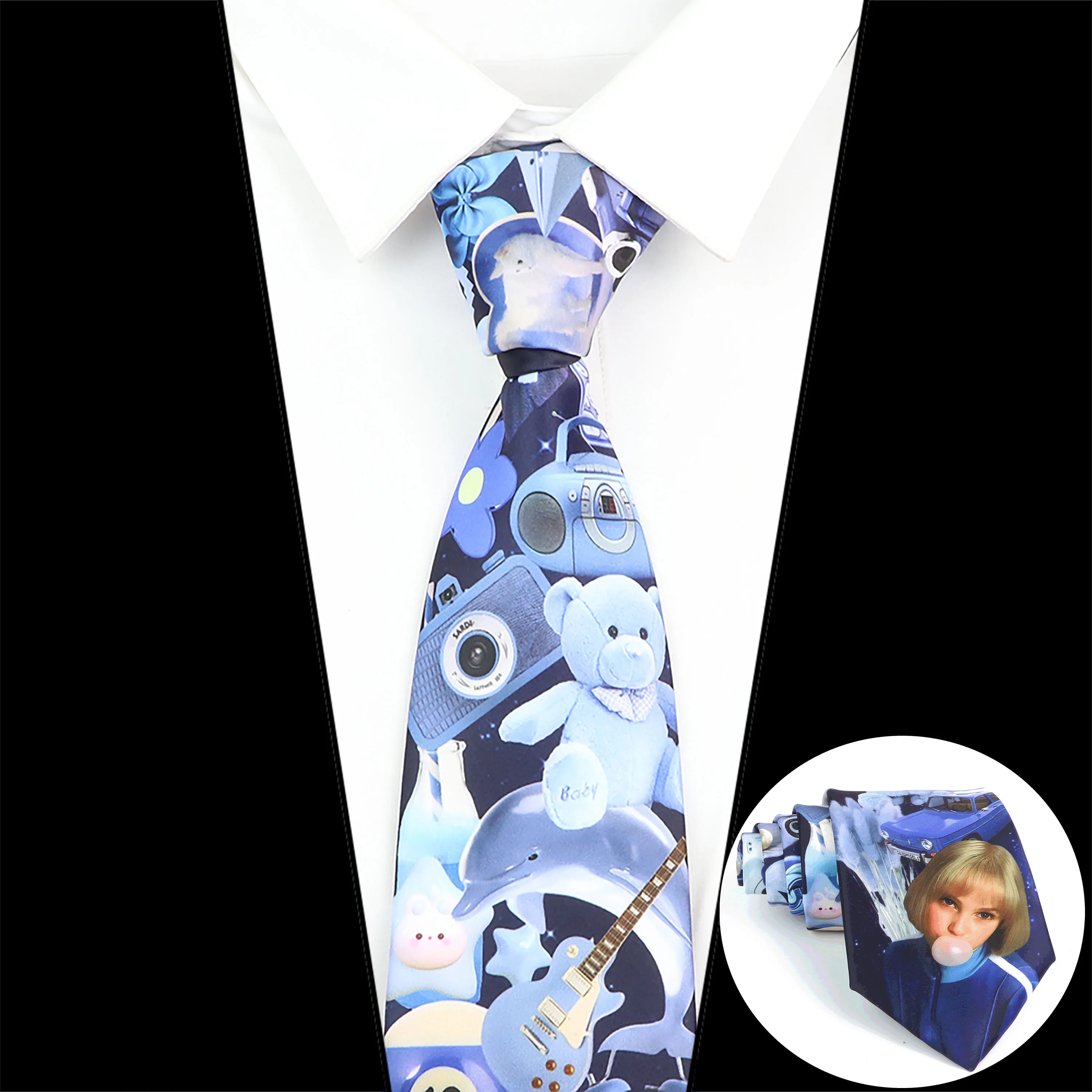 Vintage Men's Tie &Pocket Square Sets Imitation Silk Graffiti Painting Floral Cupid Print Accessories Wedding Party Gift For Man