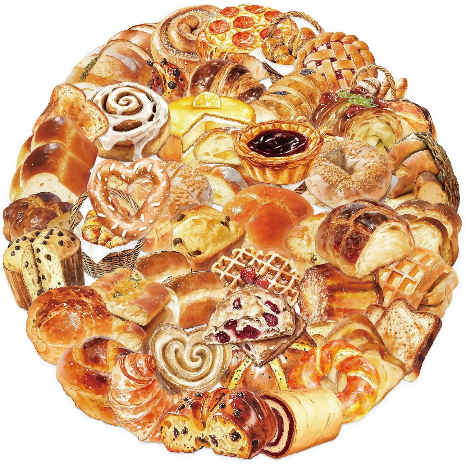50PCS Cute Baking Bread Stickers Nostalgic DIY Waterproof Scrapbooking Creative Paper Laptop Luggage Waterproof Sticker