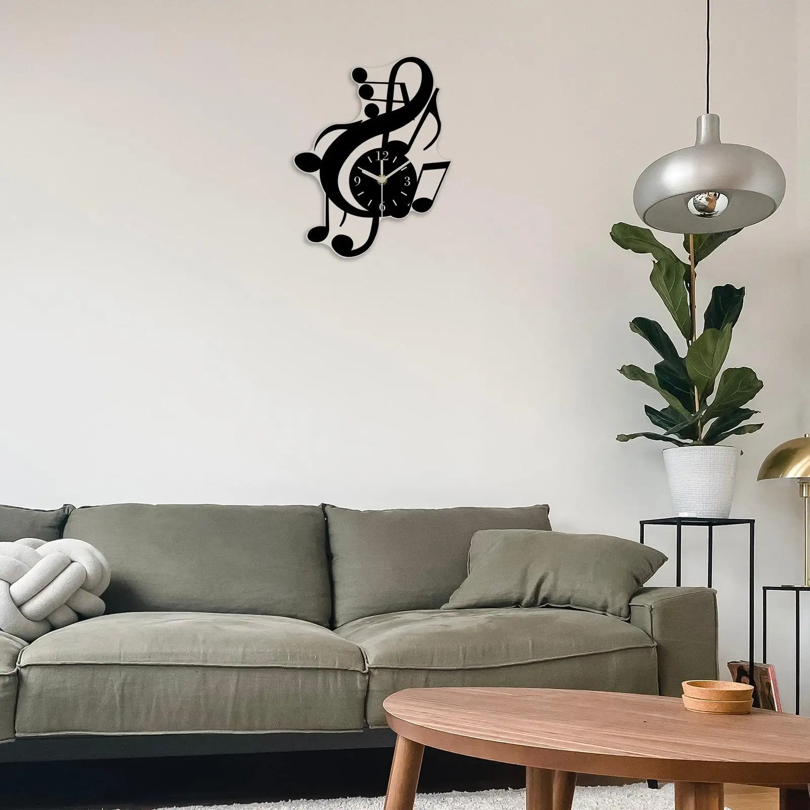 Black Music Note Wall Clock Non Ticking Timepiece Decorative Art Clock for Home Office Studio Living Room Bedroom