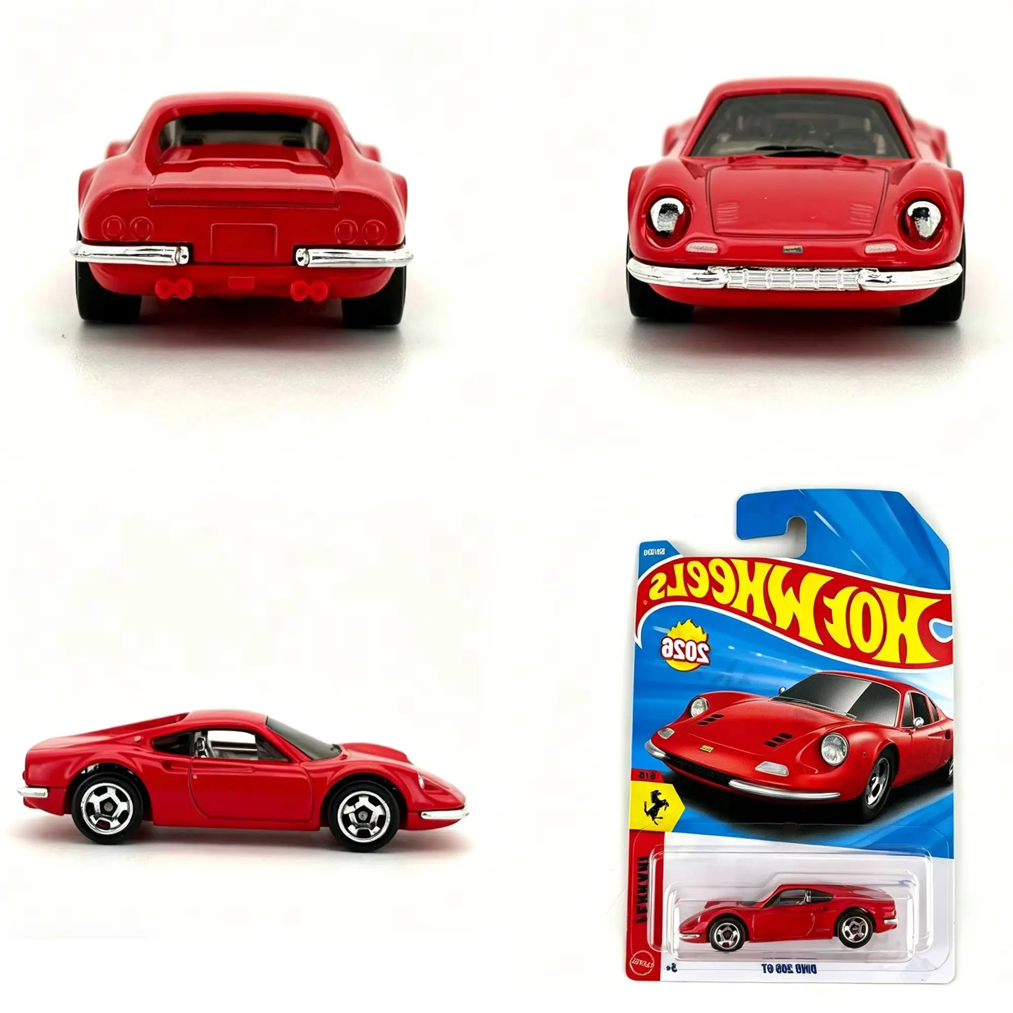 Hot Wheels Ferrari DINO 206 GT 1/64, Modelo de Auto de Aleación Fundida a Presión, Mini Vehículo Coleccionable, Juguete para Niños, Regalo de Cumpleaños