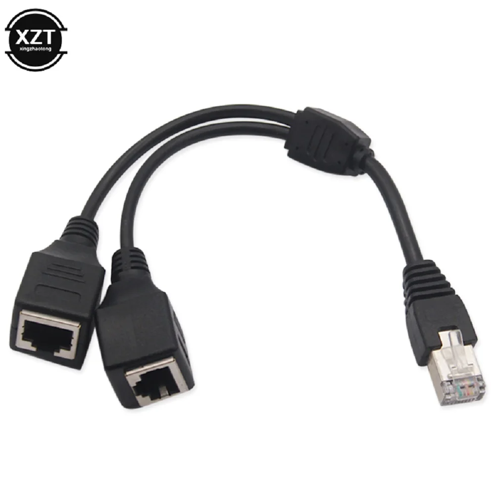RJ45 1 Male 2 Female Socket Port LAN Ethernet Network Splitter Y-shaped Stable Transmission Network Lead Extension Cable