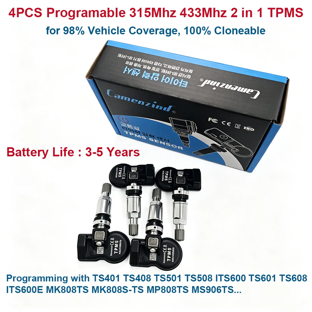 Programable TPMS Sensors 2 in 1 433MHz+315MHz Support Programing with TS501 TS508 TS601 TS608 ITS600E MK808TS MK808S-TS MP808TS