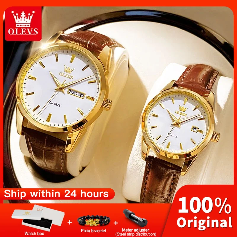 

OLEVS 6898 часы для пар, роскошные оригинальные модные брендовые водонепроницаемые светящиеся кварцевые наручные часы, дизайн календаря для даты, спорта