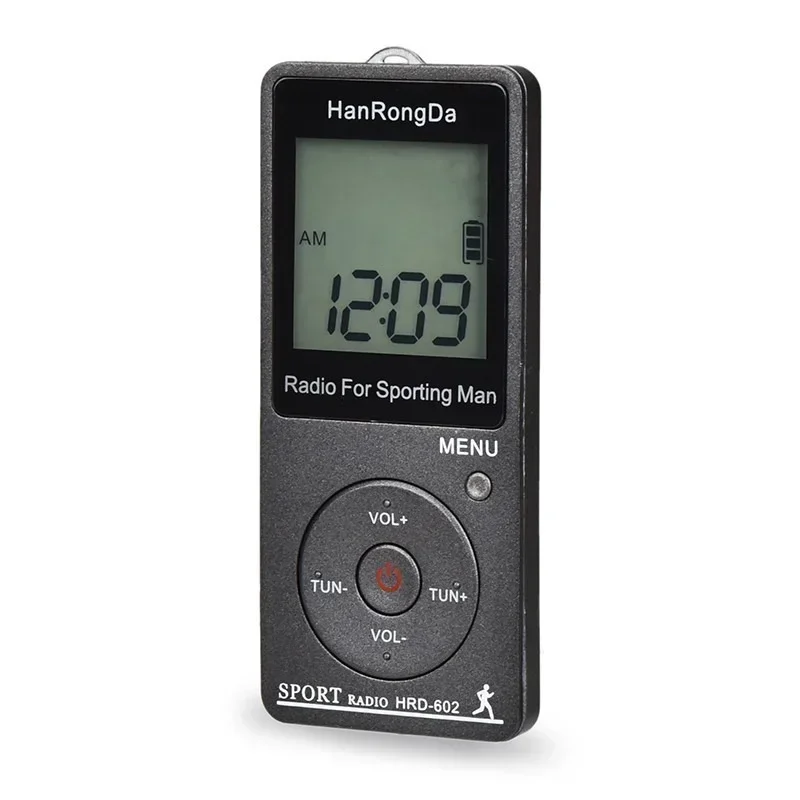 HRD-602 Portable Radio Receiver FM/AM Radio LCD Display Lock Button Pocket Radio with Earphone Sports Pedometer