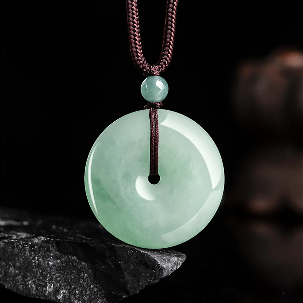 Natural Ice Grade A Jadeite Carved Round Harmony Buckle Lucky Pendant Amulet Necklace Certificate Woman Man's Gift Jewelry