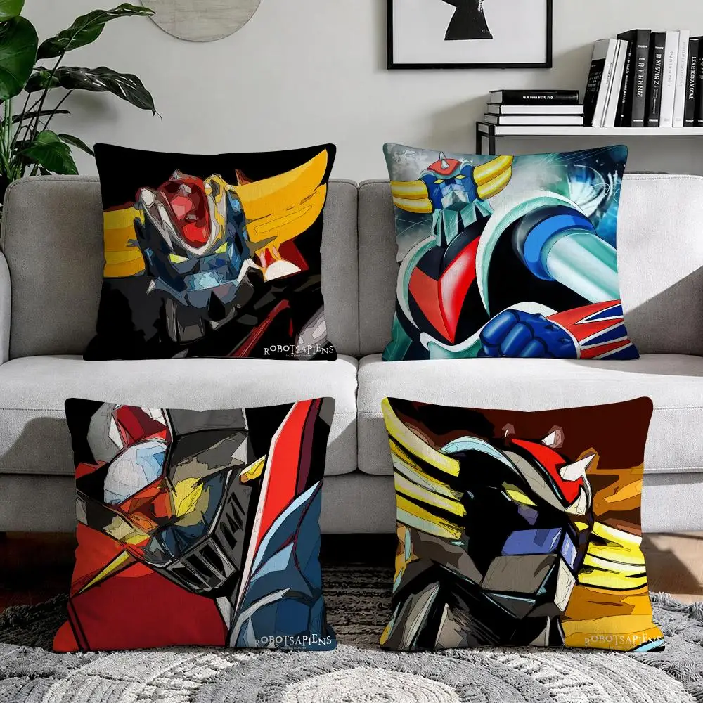 Retro Anime G-Goldorak Cushion Cover Organic Natural Linen Pillowcase with Double Sided Print for Sofa Home Decor Gift