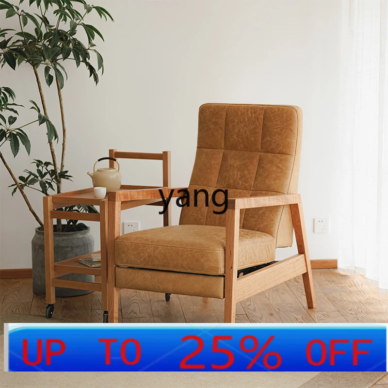 

lmm cherry wood Japanese single sofa chair oil wax leather living room lazy chair