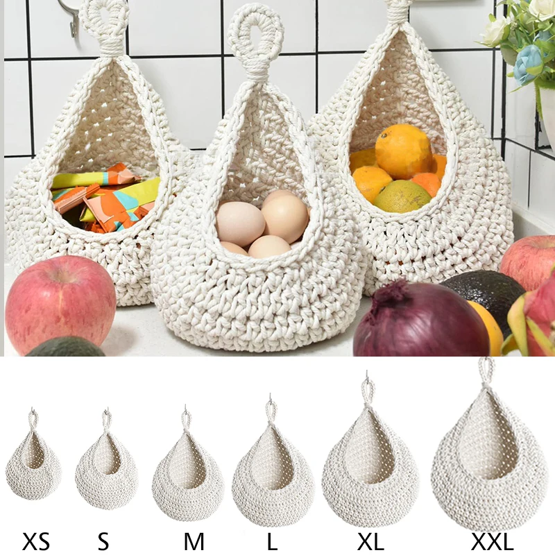 1PC Hanging Wall Vegetable Fruit Basket Boho Handwoven Teardrop Plant Flower Baskets Kitchen Table Wall Mount Storage Container