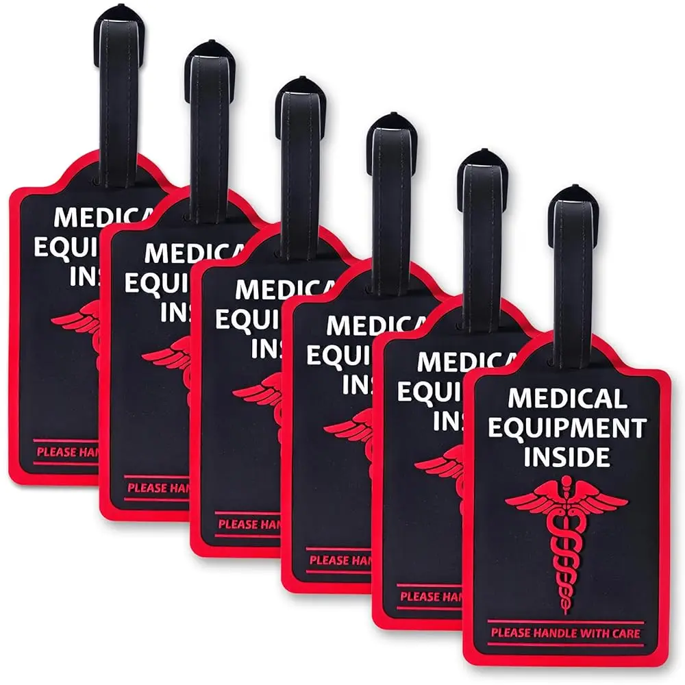 

6-Pack Medical Equipment Luggage Tags with Detachable Info Card - Durable Rubber Medical ID Tags for Hospital Devices, Suitca