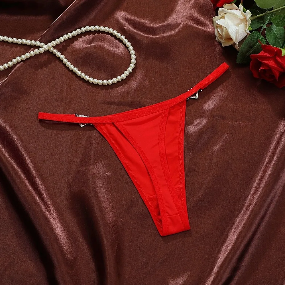 Cotton Crotch Heart Rhinestone Thongs Low Waist Solid Color Bikini Briefs Underpants Traceless T-back Panties Intimate Apparel