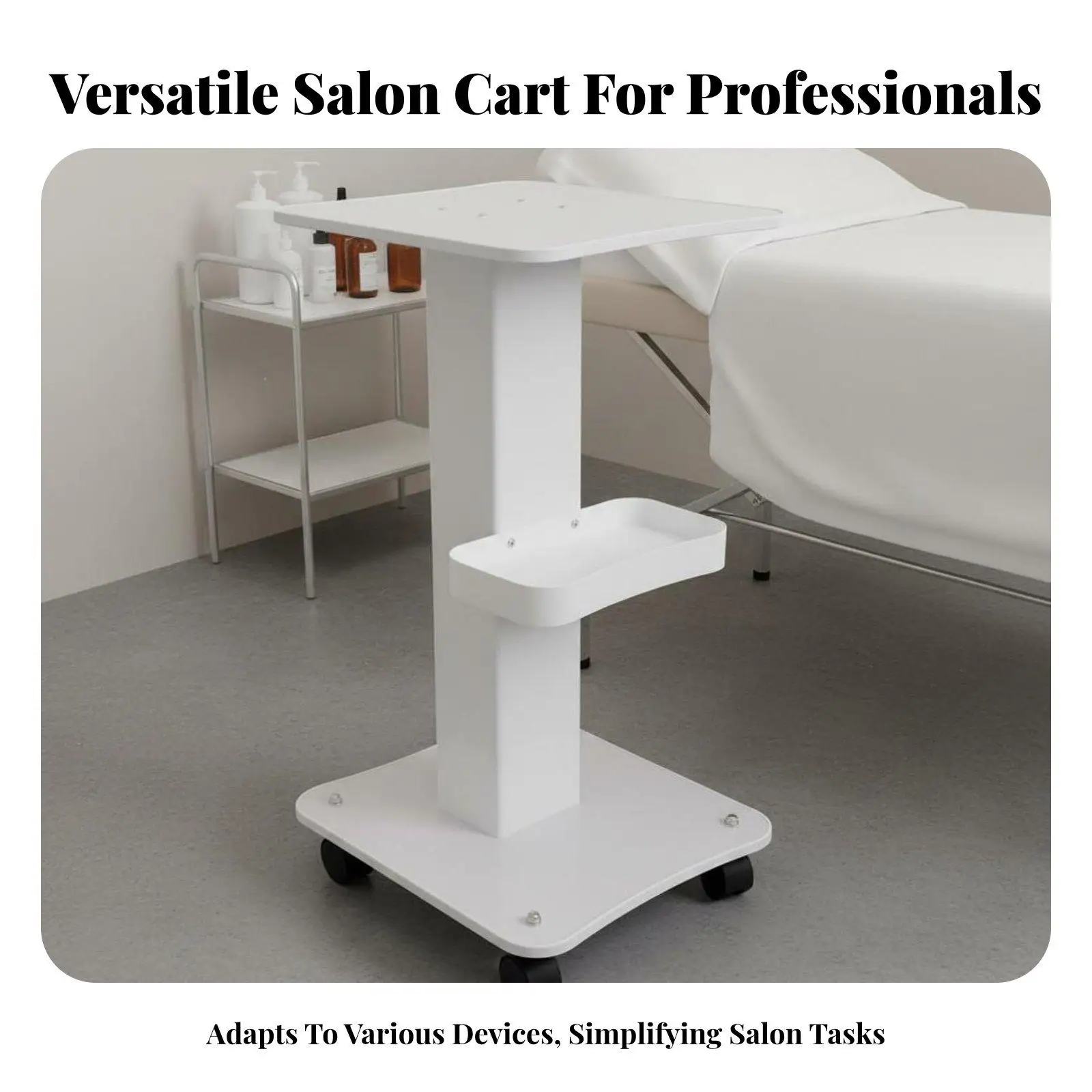 White Rolling Cart for Makeup Artist with Two Tier Shelf for Spa Tattoo Beauty Salon Equipment Trolley