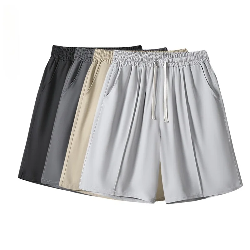 

Мужские летние новые стильные молодежные прямые спортивные брюки, мужские повседневные свободные дышащие простые шорты из ледяного шелка