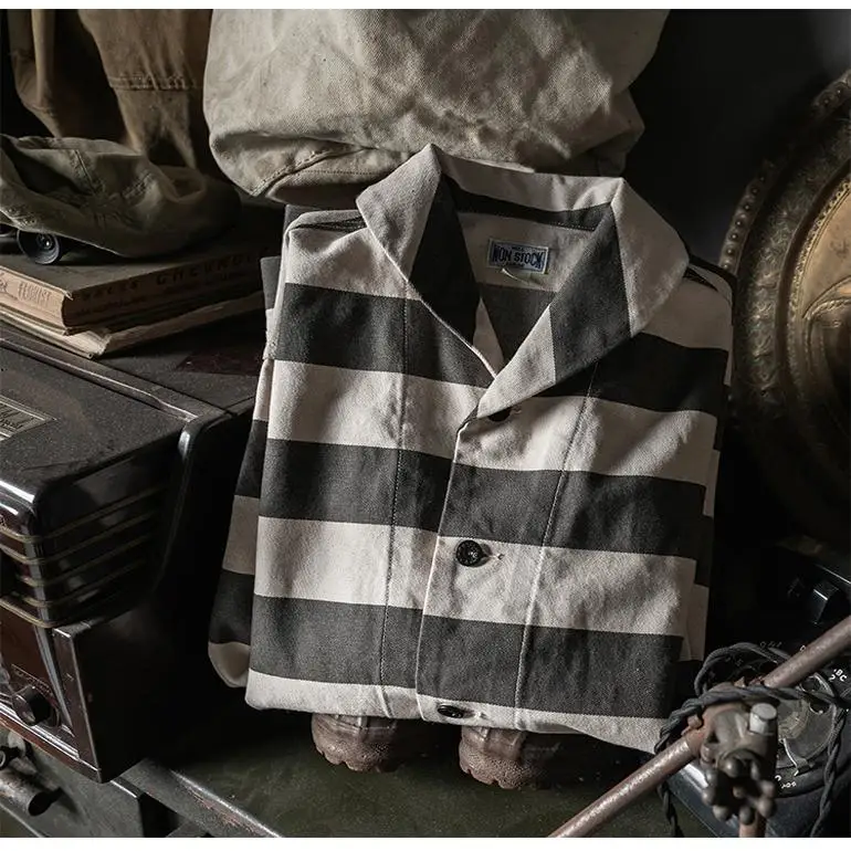 Non Stock Shawl Collar Prison Stripe Work Jacket Rugged Motorcycle Rider Outerwear