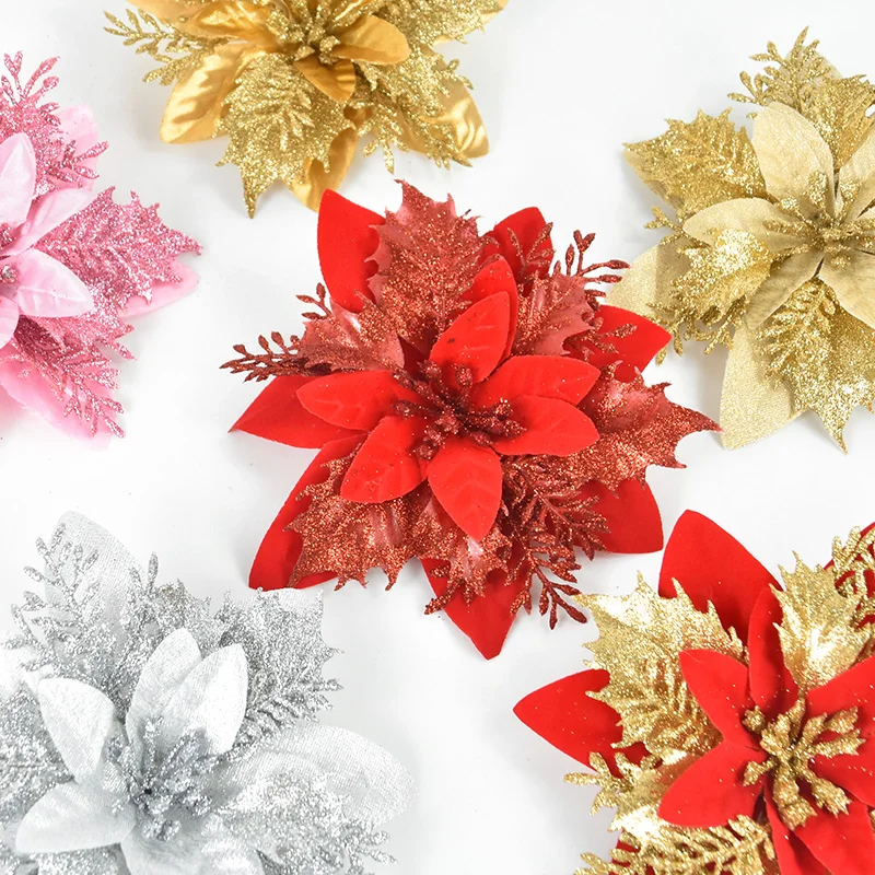 5/10 Stück 14CM Glitzer Künstliche Weihnachtsblumen Christbaumschmuck Frohe Weihnachten Dekorationen für Zuhause Neujahrsgeschenk Navidad – Detail 20