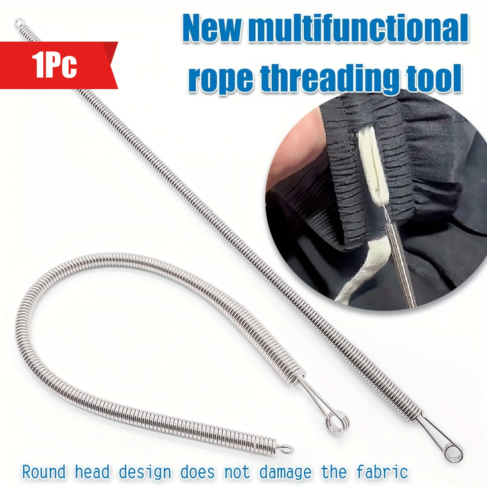 1pc flexible spring rope threading tool - silver gray needle threading tool for pulling ropes, elastic bands, and crafts