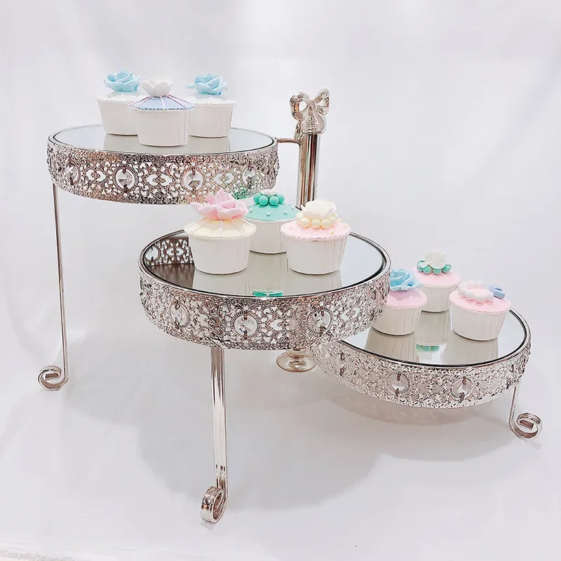 European cake plate mirror three-layer rotating dessert rack wedding decoration ornament home living room fruit storage