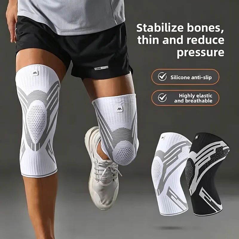 Sports Knee Pads with Silicone Anti-slip Strips Nylon 4-way Stretch Knitted for Men Women Running Fitness Knee Protection
