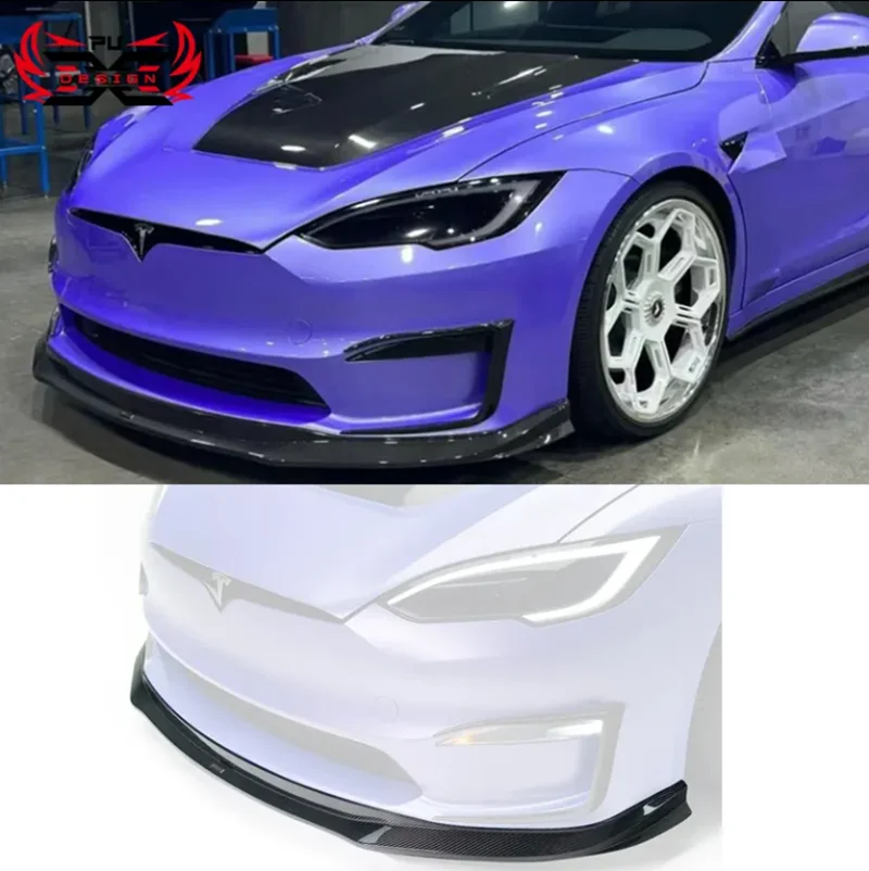 V Type Dry Carbon Fiber Front Lip Front Bumper Spoiler Front Bumper Flares For Tesla Newest Model S Body kits