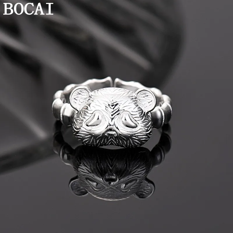 

BOCAI S925 Sterling Silver Jewelry Fashionable And Cute Bamboo Knot Panda Engagement Ring Ladies' Selected Gift