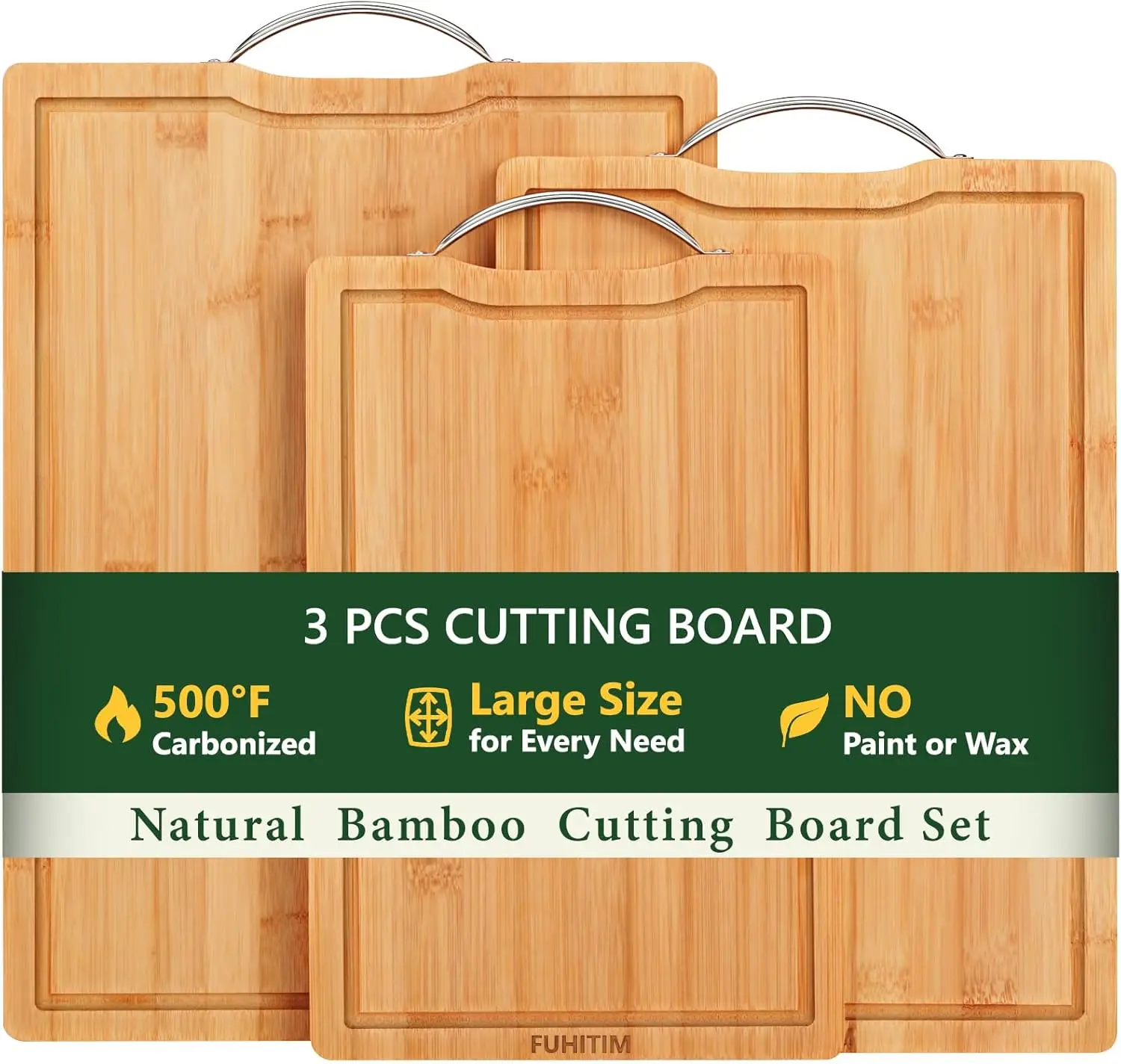 

Bamboo Cutting Board Set with Juice Grooves, 3 Sizes, Eco-Friendly Kitchen Chopping Board
