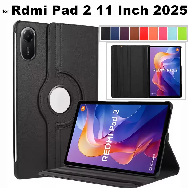 

Вращающийся на 360 градусов чехол для Xiaomi RedMi Pad 2 2025 11 дюймов, чехол для планшета из искусственной кожи Redmi Pad2 11 дюймов 2025 с держателем-подставкой