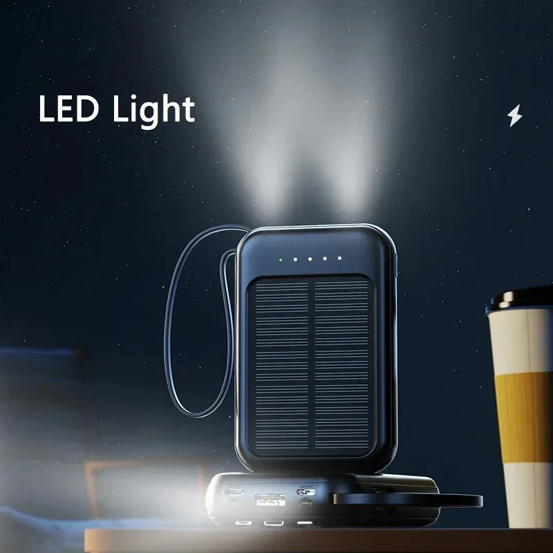 50000 mAh Solar Power Bank Thin Light Comes With Four-wire External Battery Portable Daily Power Bank For Samsung Apple Xiaomi