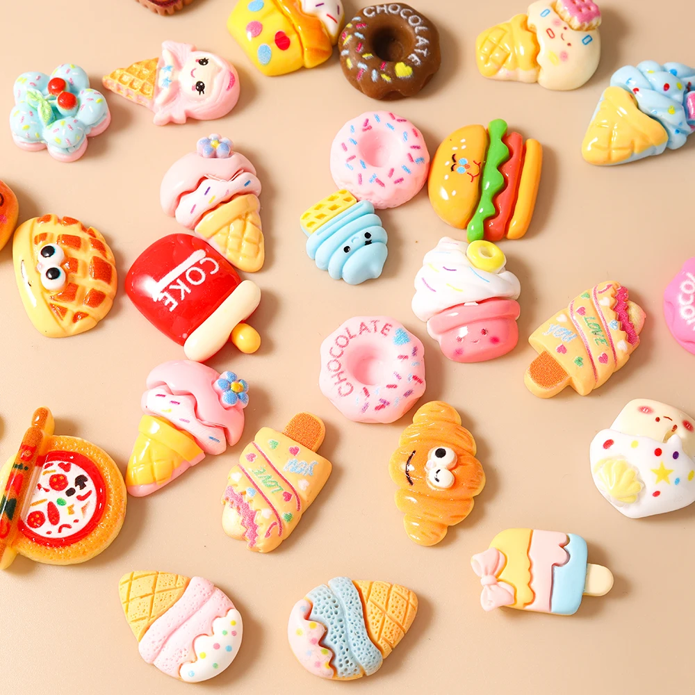 Leslie Mix Kawaii Cartoon Lebensmittel-Anhänger aus Harz, Flache Cabochons für Mädchen, DIY Nagelkunst, Handyhüllen, Haarspangen-Zubehör – Detail 6