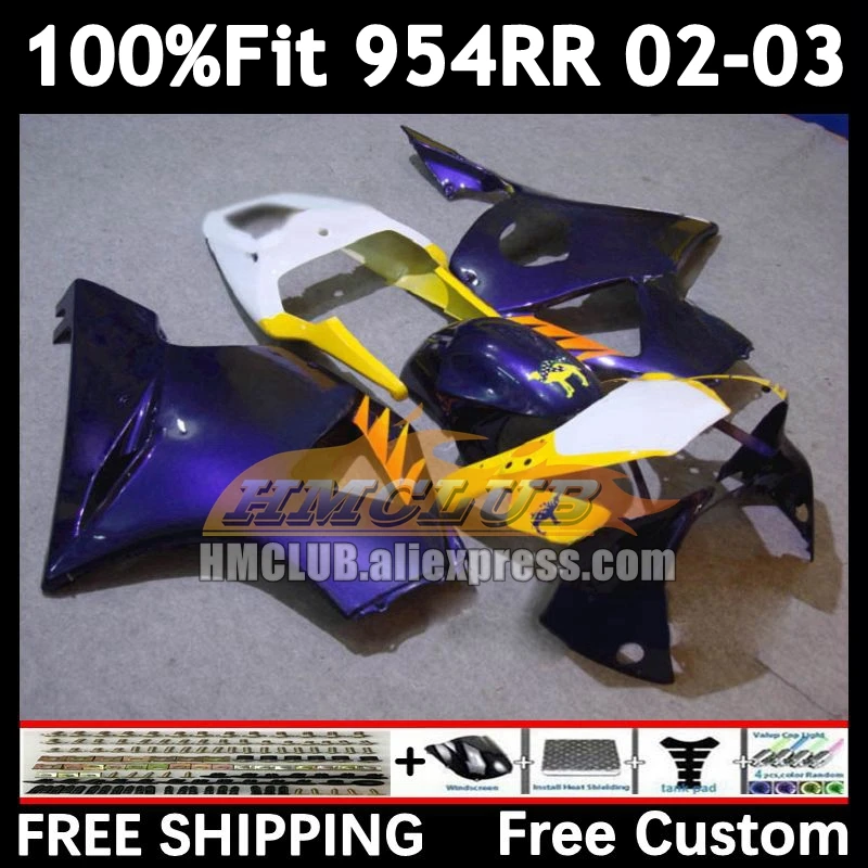 Injection Fairing For HONDA CBR900RR CBR blue yellow 900 954 CBR900 CBR954 RR 92No.76 CBR 954RR 02 03 CBR954RR 2002 2003 Bodys