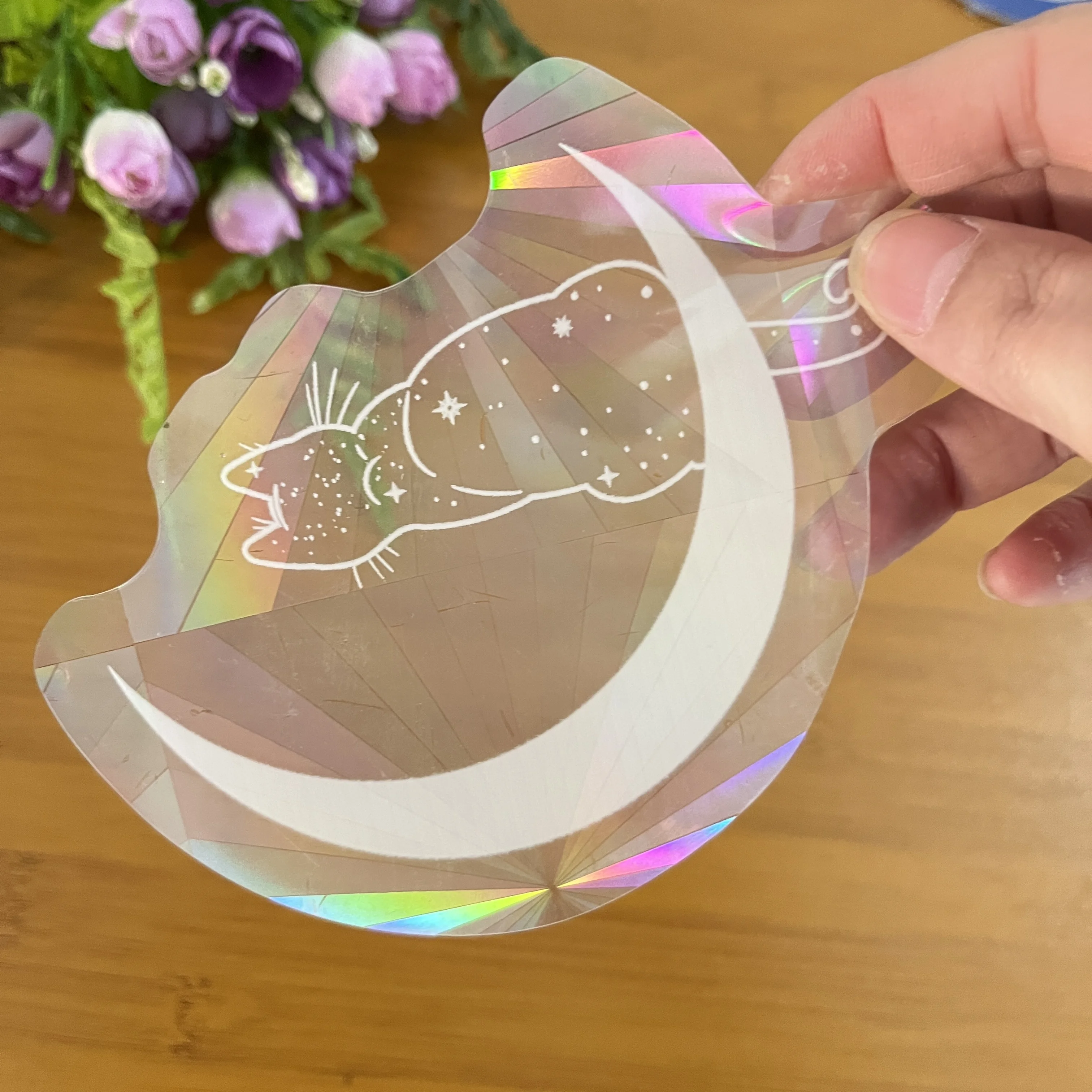 컬러 레이저 정적 유리 스티커 고양이 달 재미 있은 태양 포수 레인보우 프리즘 스티커 Anti-collision Glass Home Store Decorations