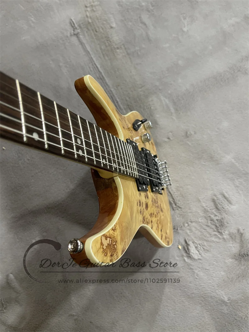 Ultra-thin Electric Guitar Burl Maple Veneer Mahogan Body White Binding Tremolo Bridge Rosewood Fingerboard 24 Frets