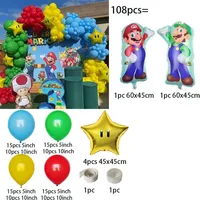 108pcs Super Brothers Mario Themed Balloon Garland Arch Kit Red Blue Green latex balloon child birthday party decor supplies