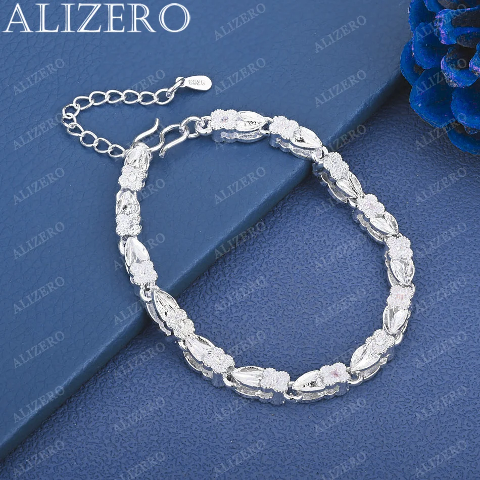 

ALIZERO 925 Sterling Silver Beautiful Flowers And Leaf Bracelets For Women Jewelry Wedding Party Holiday Gifts