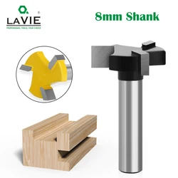 LAVIE 1PC 8mm Shank 3 Teeth T-슬롯 라우터 비트 밀링 스트레이트 에지 Slotting 밀링 커터 목재 목공 용 커팅 핸들