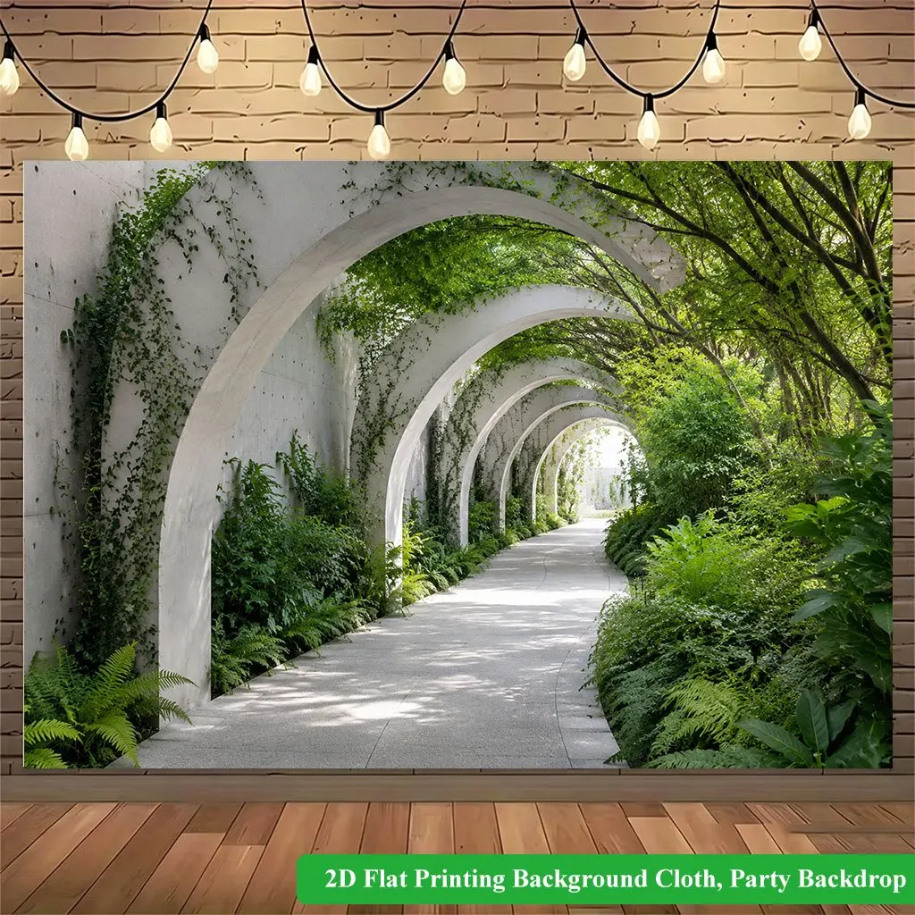 Green Plant Tunnel Tapestry, Curved Concrete Archway Lush Foliage Ivy Pathway Wall Hanging for Bedroom Dorm Room Home Decor