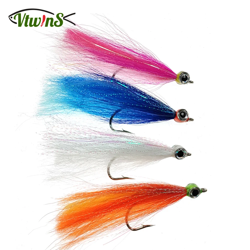 

Vtwins 2PCS/4PCS #5/0 Saltwater Streamer Fly Fishing Flies Clousers Deep Minnow Fly Trout Bass Pike Big Game Fishing Lures Baits