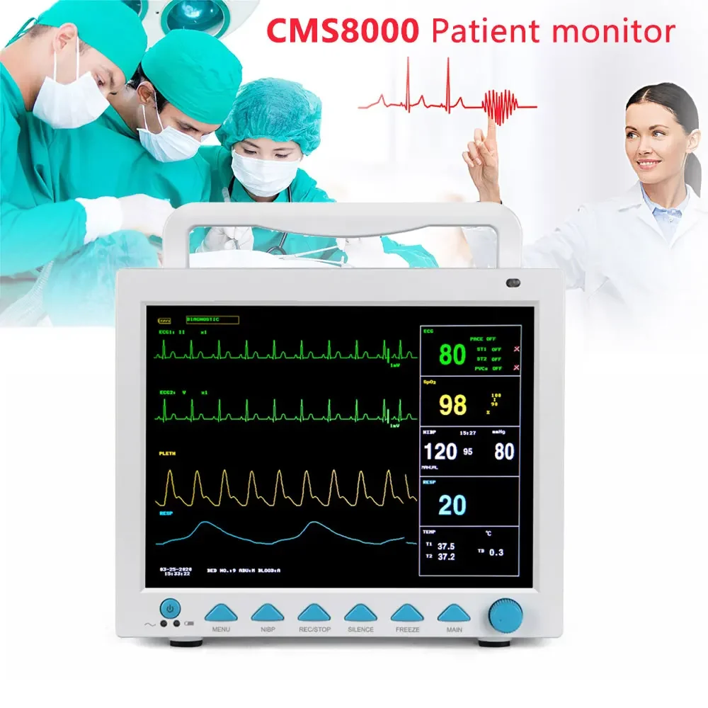 Монитор пациента, многопараметрический CMS8000 12-дюймовый ЖК-экран, ICU ECG NIBP SPO2 PR RESP TEMP Vital Signs Monitor, медицинское устройство