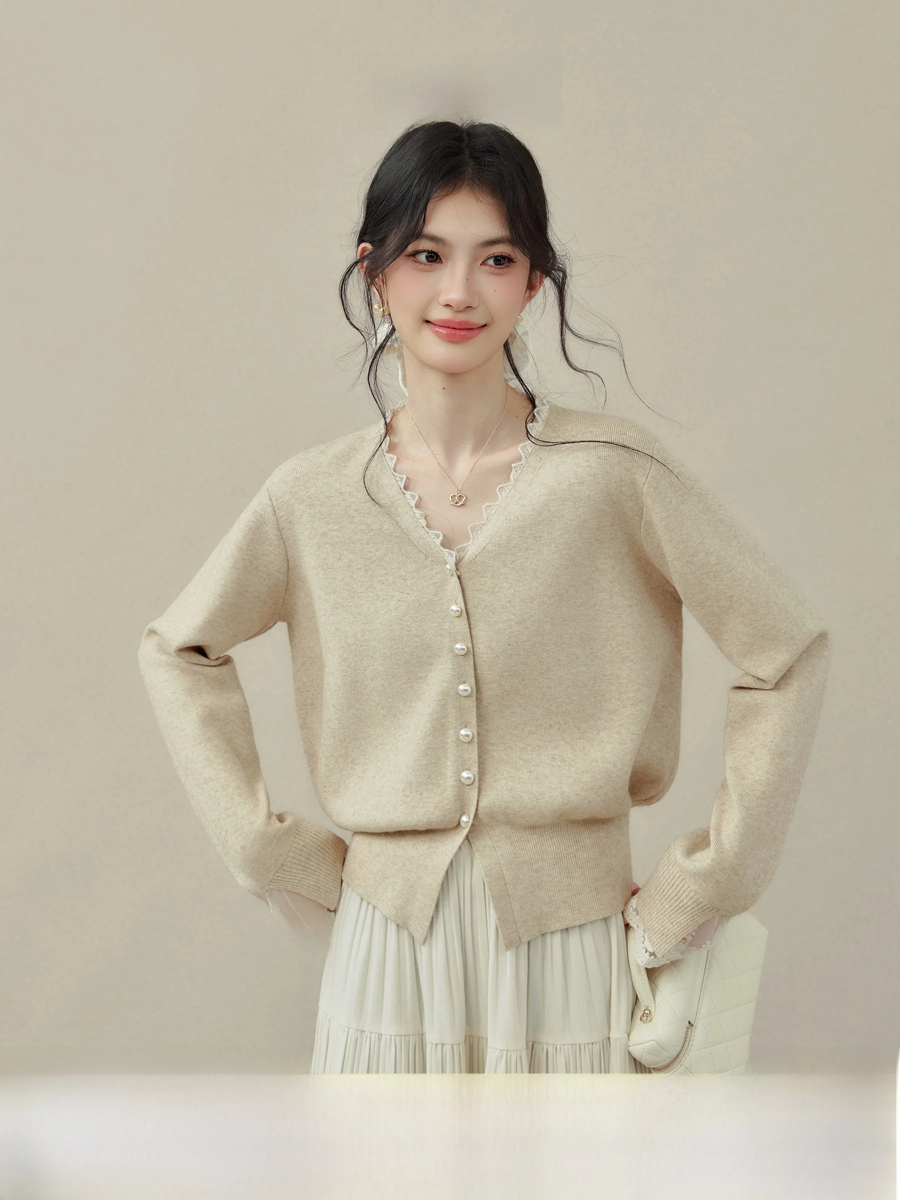 

Теплый женский свитер из шерсти Sugar Maple Walnut с V-образным вырезом, базовый слой, верхняя одежда, кардиган с длинными рукавами, зимняя мода