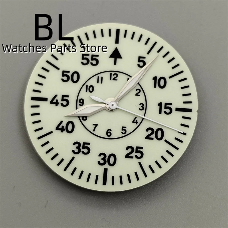 BLIGER 29mm Pilot Watch Dial Hand Set With Full C3 Green Luminous Creamy Black Blue Color For NH35 NH36  ETA PT5000 Movements