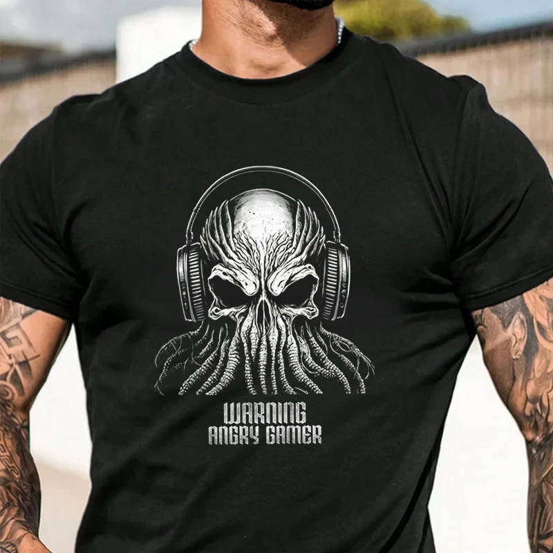 

Octopus With Headphones Men's Fashionable Printed T-Shirt Short Sleeve Exquisite Design Essential T Shirt