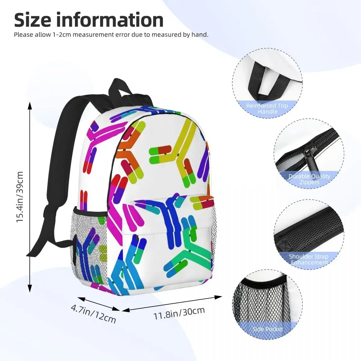 Immunoglobulin (Antibody) Color Pop Backpacks Boys Girls Bookbag Cartoon Children School Bags Laptop Rucksack Shoulder Bag