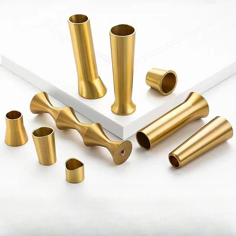 2PCS Modern Brass Foot Covers Round Furniture Solid Wood Sofa Leg Tables Chairs Brass Accessories Gold Tapered Tube Copper Sets