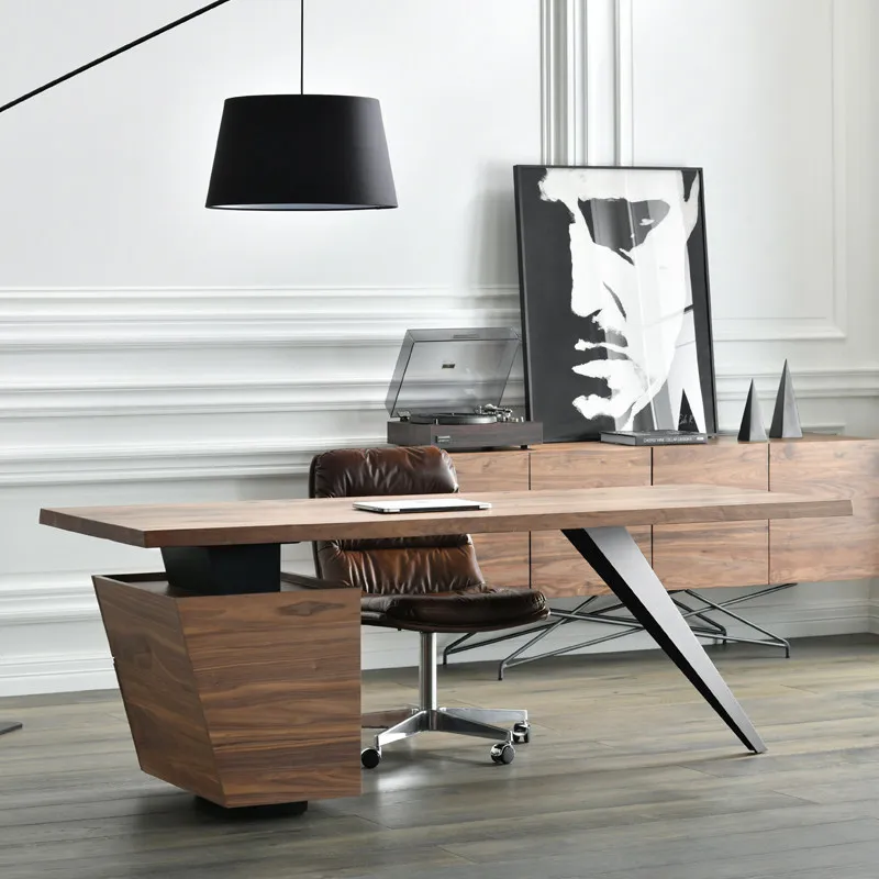 Italian Minimalist Imported Italian Walnut Study Calligraphy Computer Desk Retro Home Workbench